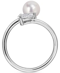 Cultured Freshwater Pearl (6mm) & Lab Grown White Sapphire (5/8 ct. t.w.) Bypass Ring Sterling Silver