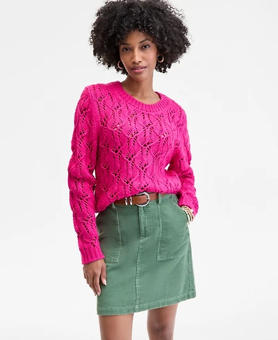 On 34th Women's Open-Stitch Crewneck Sweater, Macy's Exclusive