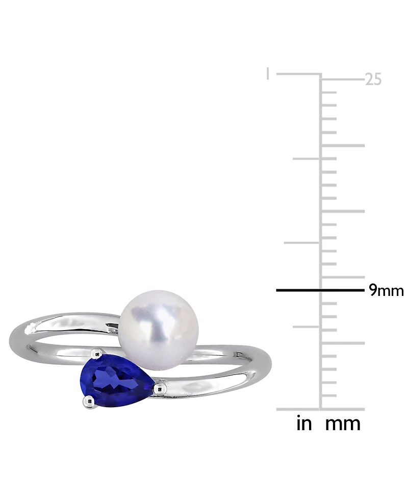 Cultured Freshwater Pearl (6mm) & Lab Grown Sapphire (5/8 ct. t.w.) Bypass Ring Sterling Silver