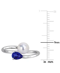Cultured Freshwater Pearl (6mm) & Lab Grown Sapphire (5/8 ct. t.w.) Bypass Ring Sterling Silver