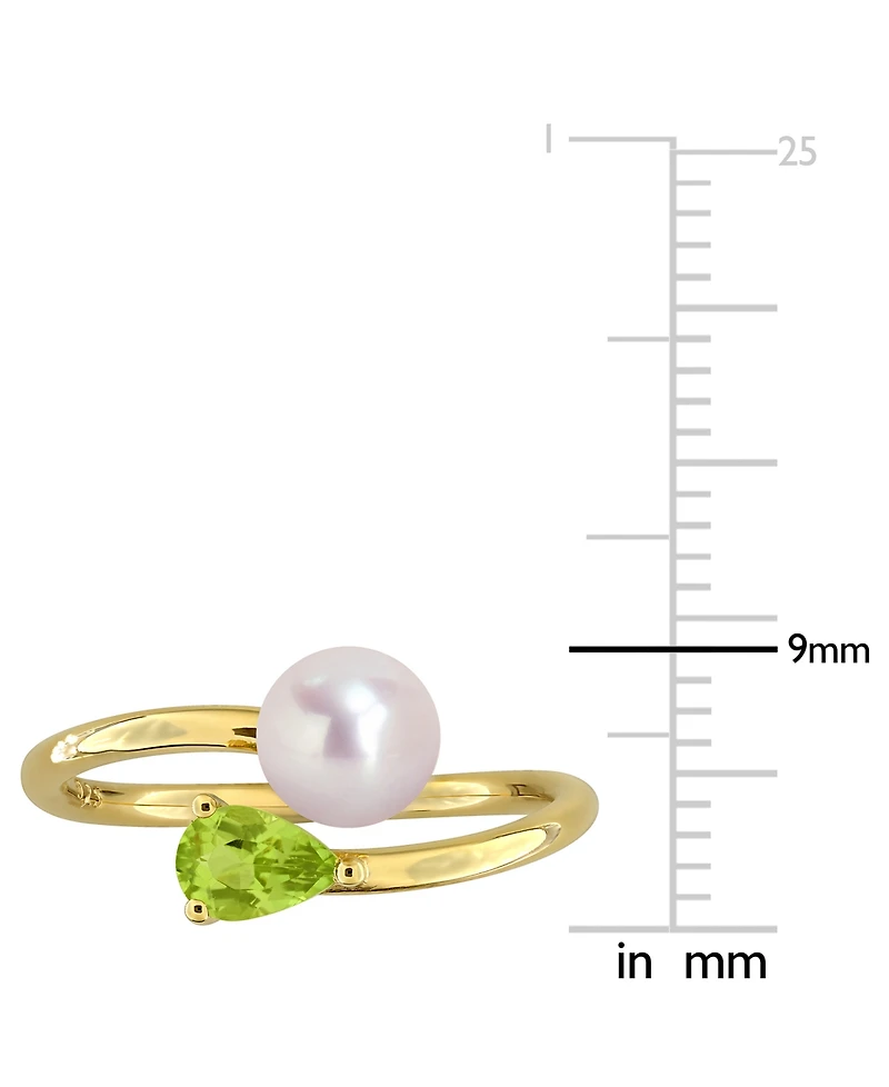 Macy's Gold Flash-Plated Sterling Silver Cultured Freshwater Pearl & Peridot Bypass Ring
