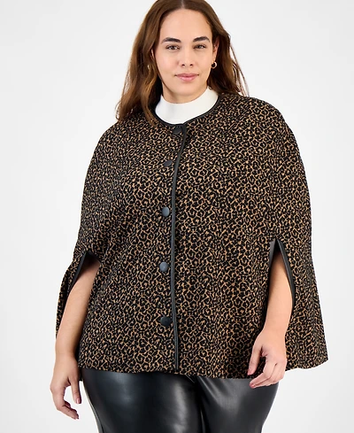 Kasper Plus Knit Jacquard Snap-Front Cape Jacket