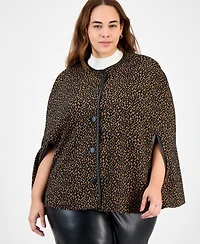 Kasper Plus Knit Jacquard Snap-Front Cape Jacket