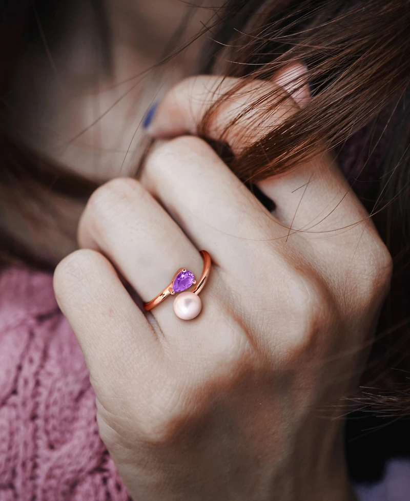 Macy's 18k Rose Gold-Plated Sterling Silver Cultured Freshwater Pearl & Lab-Created Amethyst Ring
