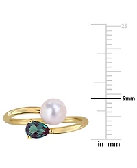 Cultured Freshwater Pearl & Lab-Created Alexandrite Ring (5/8 ct. t.w.) 18k Gold-Plated Sterling Silver