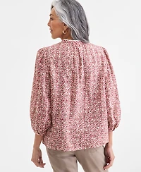 Style & Co Women's Printed Cotton Lace-Trim Blouse, Macy's Exclusive