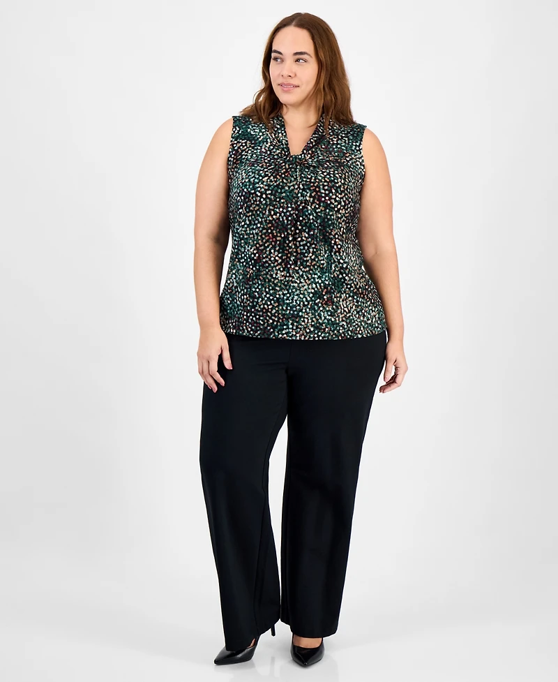Kasper Plus Printed Twist-Neck Sleeveless Top