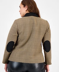 Kasper Plus Plaid Elbow-Patch Two-Button Jacket