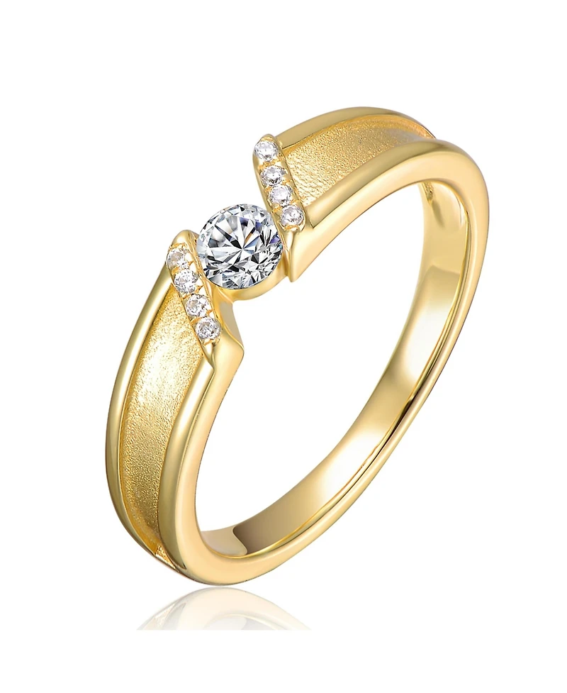 Genevive Sterling Silver 14K Gold Plated Clear Cubic Zirconia Band Ring