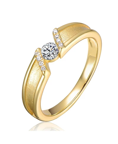 Genevive Sterling Silver 14K Gold Plated Clear Cubic Zirconia Band Ring