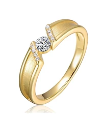 Genevive Sterling Silver 14K Gold Plated Clear Cubic Zirconia Band Ring