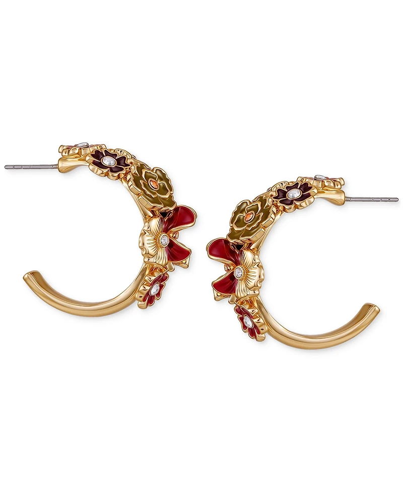 Guess Gold-Tone Floral Enamel Crystal Half-Hoop Earrings