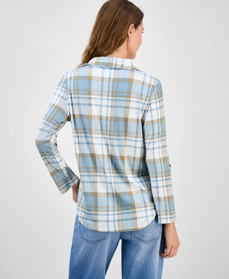 Just Polly Juniors' Plaid Knit Shirt