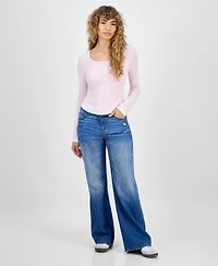 Self Esteem Juniors' Ribbed Layered-Look Long-Sleeve with Bow