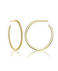 Sterling Silver 14K Gold Plated Cubic Zirconia Open Hoop Earrings