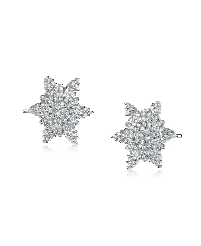Genevive Cubic Zirconia White Gold Plated Sterling Silver Star Shape Stud Earring