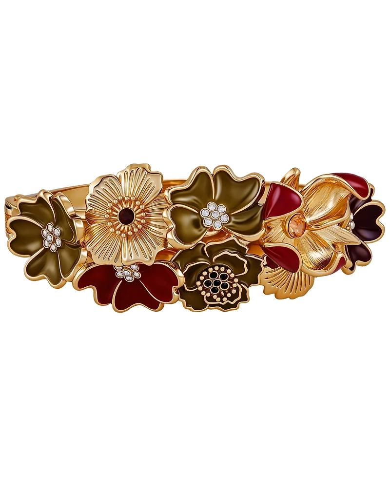 Guess Gold-Tone Multi Floral Enamel Crystal Bangle Bracelet