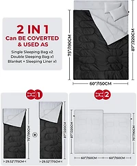 Double Sleeping Bag for Adults with 2 Pillows, Queen Size Two Person Sleeping Bag for Camping
