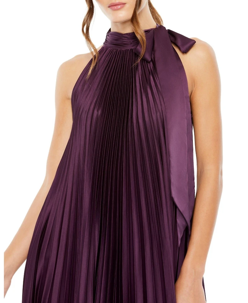Mac Duggal Women's Pleated Halter Neck High Low Gown