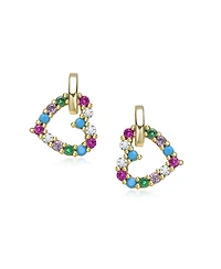 Kids 14K Gold Plated with Multi Colored Cubic Zirconia Heart Drop Earrings