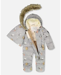 Deux par Baby Boy One-Piece Snug Snowsuit Designed for Car Seat Gray Bear Print - Baby|Toddler