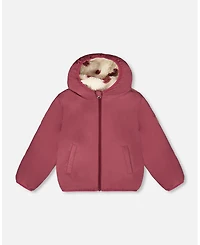 Deux par Girl Reversible Mid-Season Sherpa Jacket Burgundy Heart - Child
