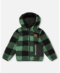Deux par Kids Unisex Reversible Mid-Season Sherpa Jacket Teal Plaid