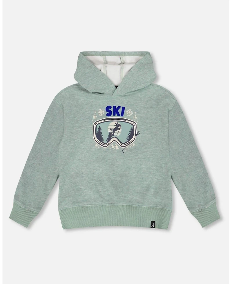 Deux par Boy Super Soft Hooded Brushed Jersey Sweatshirt with Graphic Print Green