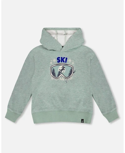 Deux par Deux Boy Super Soft Hooded Brushed Jersey Sweatshirt with Graphic Print Green - Child