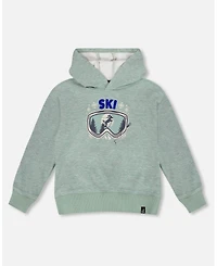 Deux par Boy Super Soft Hooded Brushed Jersey Sweatshirt with Graphic Print Green
