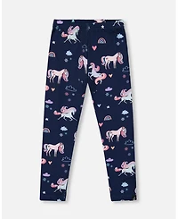 Deux par Girl Stretch Jersey Leggings Navy Unicorn Print