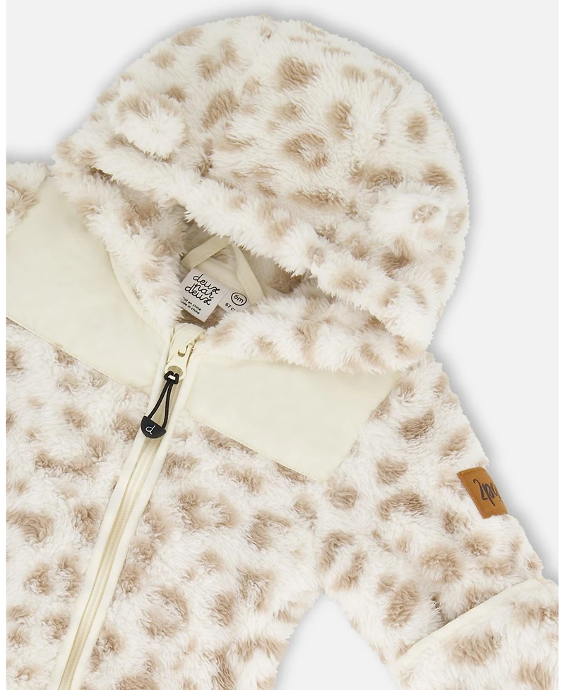 Deux par Baby Girls Mid-Season Plush One Piece Outerwear Cream Leopard Print