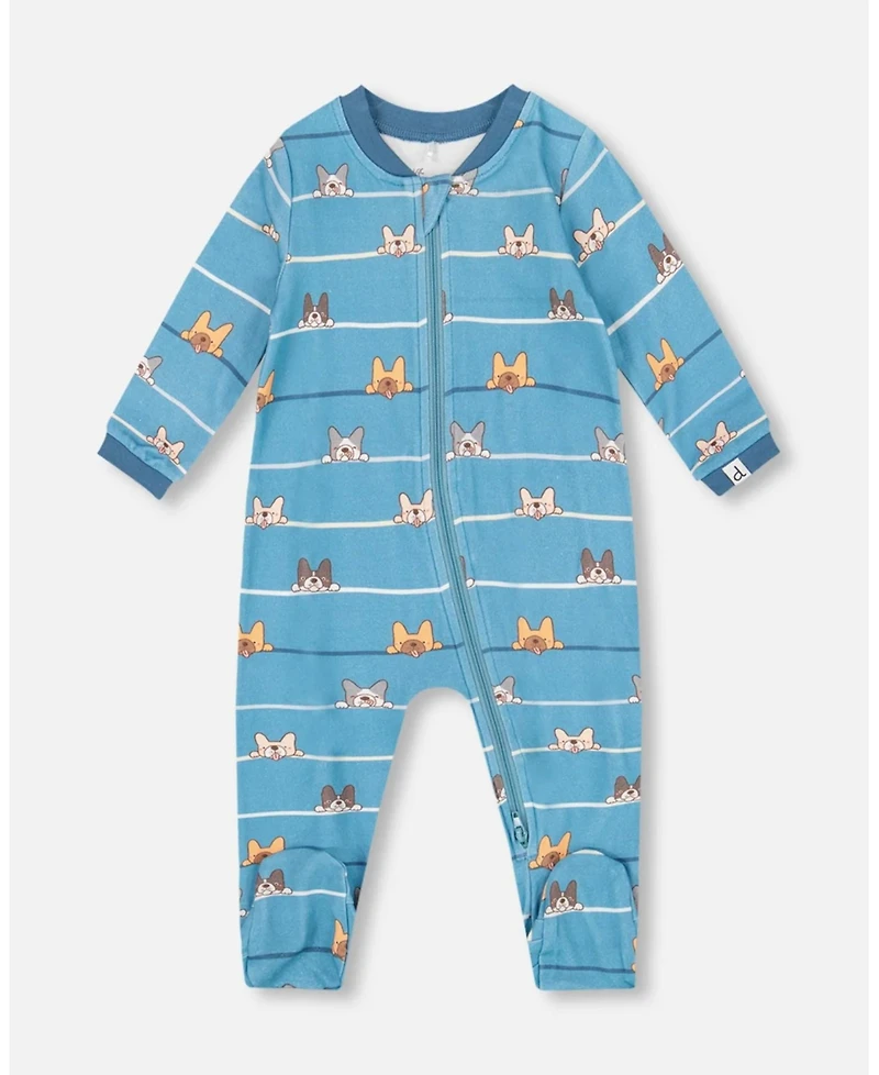 Deux par Baby Boy One-Piece Cotton Pajama Blue Dog Print