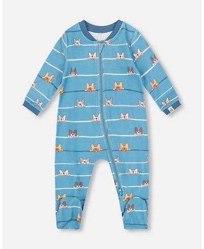 Deux par Baby Boy One-Piece Cotton Pajama Blue Dog Print