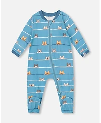 Deux par Baby Boy One-Piece Cotton Pajama Blue Dog Print