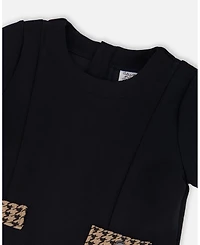 Deux par Deux Girl Short Sleeve Bi-Material Milano and Jacquard Knit Dress Black - Toddler|Child