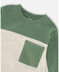 Deux par Boy Long Sleeve Super Soft Brushed Jersey Top Color Block Heather Beige