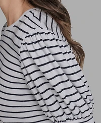 Bcbg Women's Short Sleeve Stripe Crewneck Top