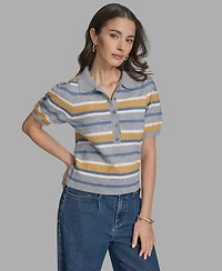 Bcbg Women's Short Sleeve Striped Polo Sweater