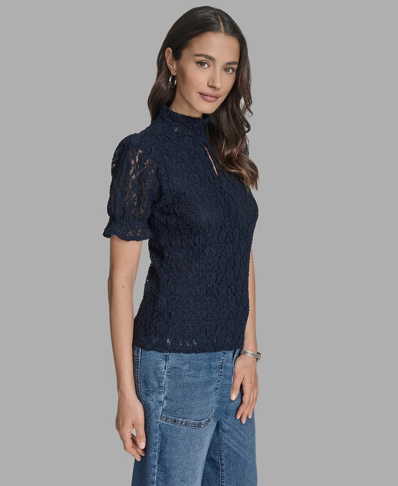 Bcbg Women's Short Sleeve Lace Ruffle Top