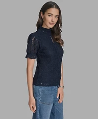 Bcbg Women's Short Sleeve Lace Ruffle Top