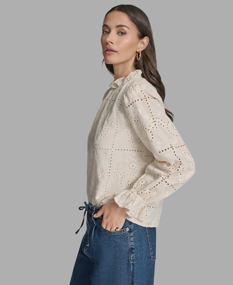 Bcbg Women's Long Sleeve Eyelet Top