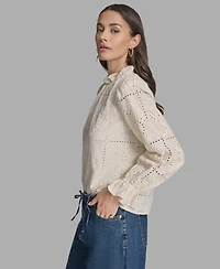 Bcbg Women's Long Sleeve Eyelet Top