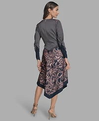 Bcbg Women's Long Sleeve Mix-Print V-Neck Dress