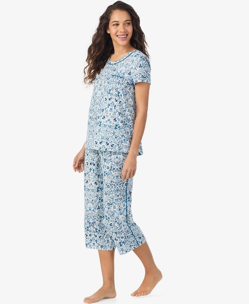 Cuddl Duds Women's Short Sleeve Cropped Pajama Set