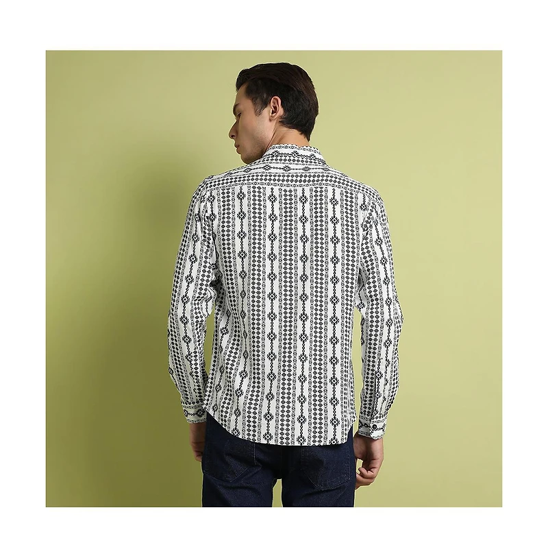Campus Sutra Men's Black & Grey Geometric Aztec Print Shirt