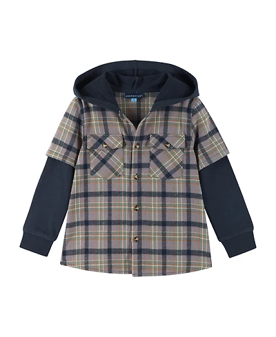 Andy & Evan Toddler/Child Boys Brown Plaid/Navy Twofer Hoodie