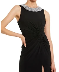 Mac Duggal Women's Jersey Sleeveless Beaded Neck Gown With Twist
