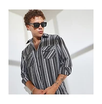 Campus Sutra Men's Charcoal Grey Multitrack Striped Oversized Shirt