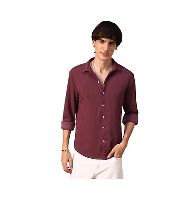 Campus Sutra Men's Burgundy Red Rope-Textured Shirt